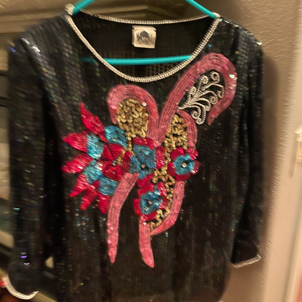 Black sequins top and skirt